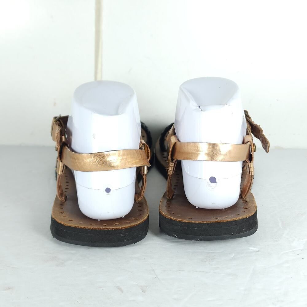 UGG Women's Jordyne US9 Leather Metallic Rose Copper Black Braided Sandals - Picture 10 of 16